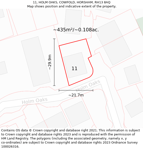 11, HOLM OAKS, COWFOLD, HORSHAM, RH13 8AQ: Plot and title map