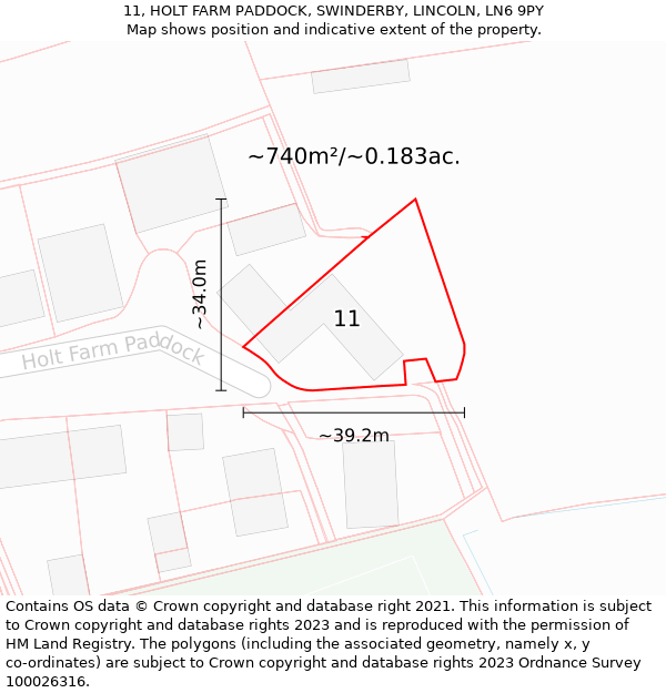 11, HOLT FARM PADDOCK, SWINDERBY, LINCOLN, LN6 9PY: Plot and title map