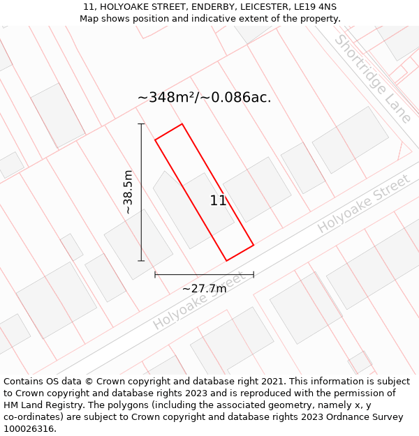 11, HOLYOAKE STREET, ENDERBY, LEICESTER, LE19 4NS: Plot and title map