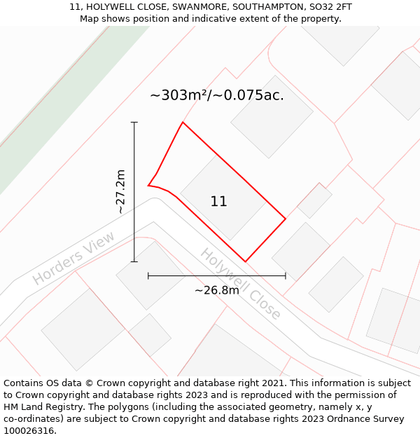 11, HOLYWELL CLOSE, SWANMORE, SOUTHAMPTON, SO32 2FT: Plot and title map