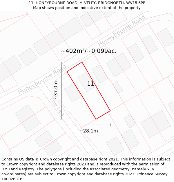 11, HONEYBOURNE ROAD, ALVELEY, BRIDGNORTH, WV15 6PR: Plot and title map