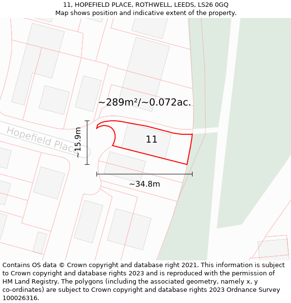 11, HOPEFIELD PLACE, ROTHWELL, LEEDS, LS26 0GQ: Plot and title map