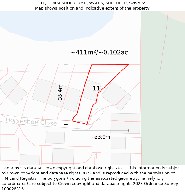 11, HORSESHOE CLOSE, WALES, SHEFFIELD, S26 5PZ: Plot and title map