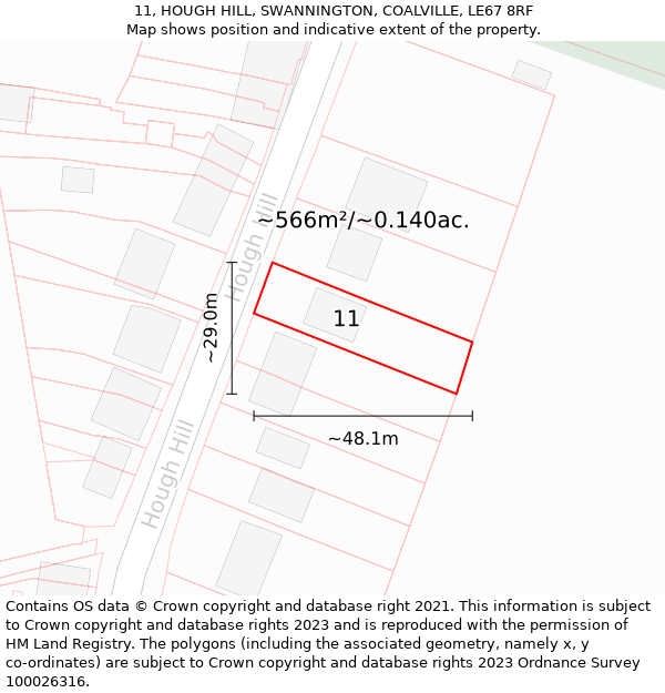 11, HOUGH HILL, SWANNINGTON, COALVILLE, LE67 8RF: Plot and title map