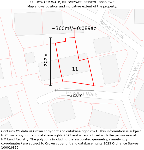 11, HOWARD WALK, BRIDGEYATE, BRISTOL, BS30 5WE: Plot and title map