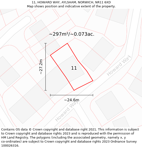 11, HOWARD WAY, AYLSHAM, NORWICH, NR11 6XD: Plot and title map