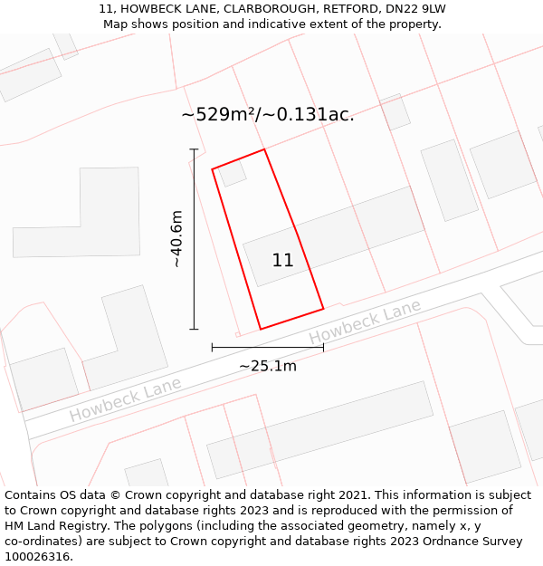 11, HOWBECK LANE, CLARBOROUGH, RETFORD, DN22 9LW: Plot and title map