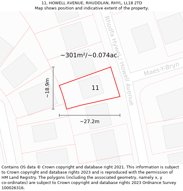 11, HOWELL AVENUE, RHUDDLAN, RHYL, LL18 2TD: Plot and title map