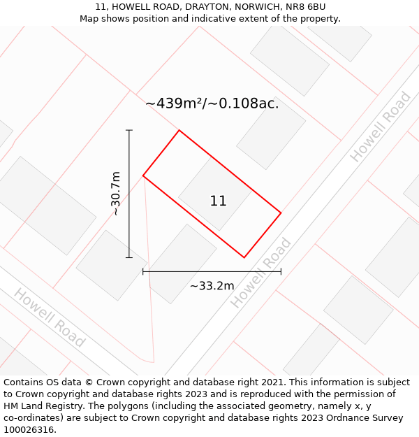 11, HOWELL ROAD, DRAYTON, NORWICH, NR8 6BU: Plot and title map