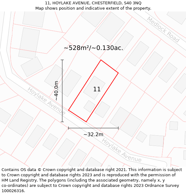 11, HOYLAKE AVENUE, CHESTERFIELD, S40 3NQ: Plot and title map