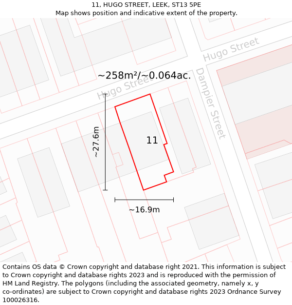 11, HUGO STREET, LEEK, ST13 5PE: Plot and title map