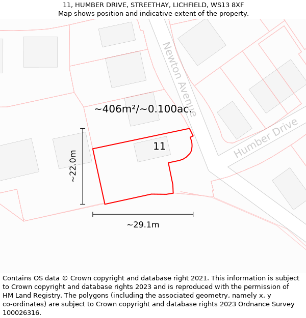 11, HUMBER DRIVE, STREETHAY, LICHFIELD, WS13 8XF: Plot and title map