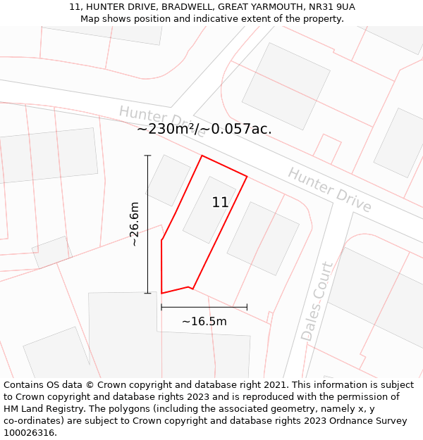 11, HUNTER DRIVE, BRADWELL, GREAT YARMOUTH, NR31 9UA: Plot and title map