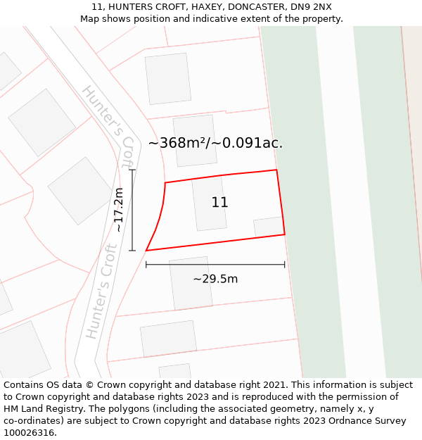 11, HUNTERS CROFT, HAXEY, DONCASTER, DN9 2NX: Plot and title map