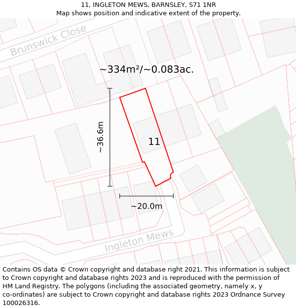 11, INGLETON MEWS, BARNSLEY, S71 1NR: Plot and title map