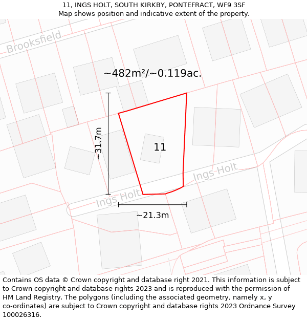 11, INGS HOLT, SOUTH KIRKBY, PONTEFRACT, WF9 3SF: Plot and title map