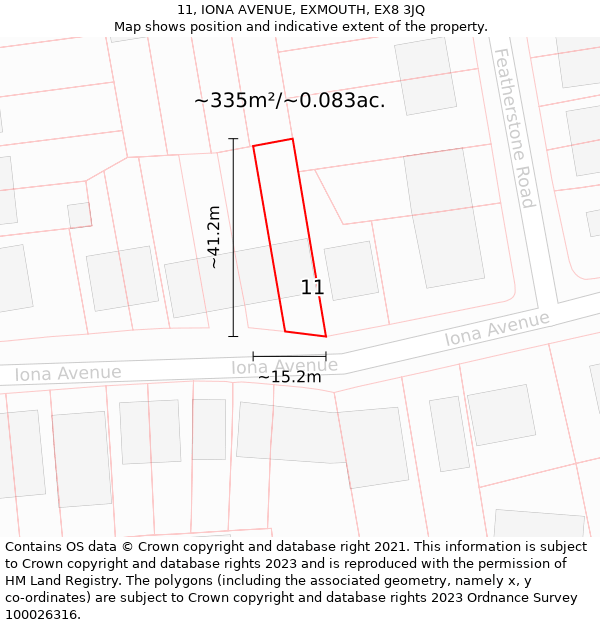 11, IONA AVENUE, EXMOUTH, EX8 3JQ: Plot and title map