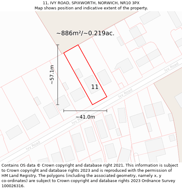 11, IVY ROAD, SPIXWORTH, NORWICH, NR10 3PX: Plot and title map