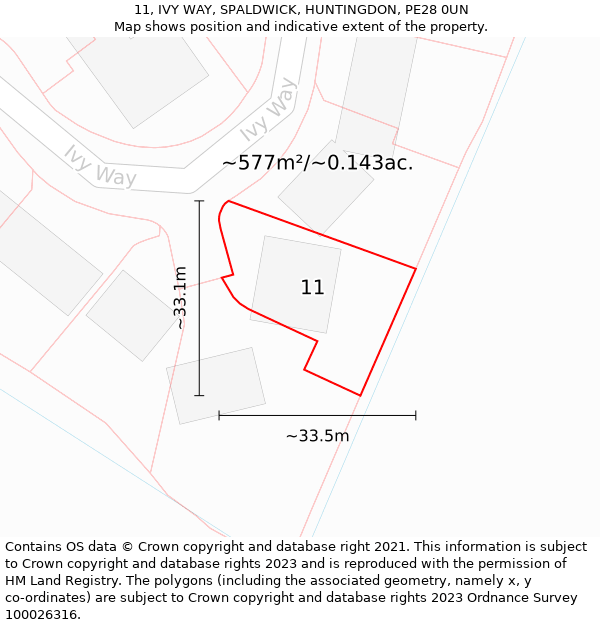 11, IVY WAY, SPALDWICK, HUNTINGDON, PE28 0UN: Plot and title map