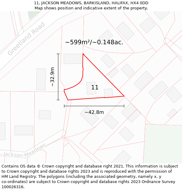 11, JACKSON MEADOWS, BARKISLAND, HALIFAX, HX4 0DD: Plot and title map