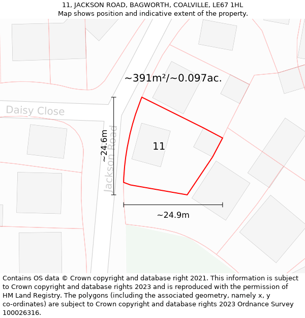 11, JACKSON ROAD, BAGWORTH, COALVILLE, LE67 1HL: Plot and title map