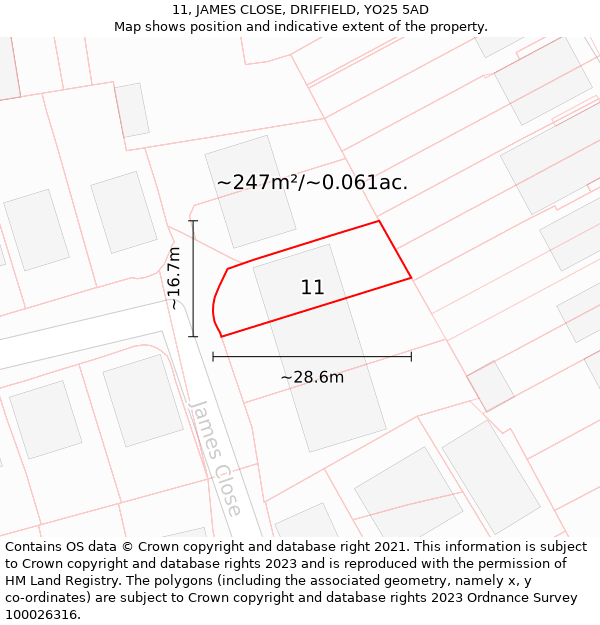 11, JAMES CLOSE, DRIFFIELD, YO25 5AD: Plot and title map