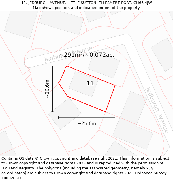 11, JEDBURGH AVENUE, LITTLE SUTTON, ELLESMERE PORT, CH66 4JW: Plot and title map