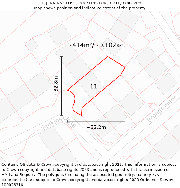 11, JENKINS CLOSE, POCKLINGTON, YORK, YO42 2PA: Plot and title map