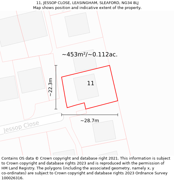 11, JESSOP CLOSE, LEASINGHAM, SLEAFORD, NG34 8LJ: Plot and title map