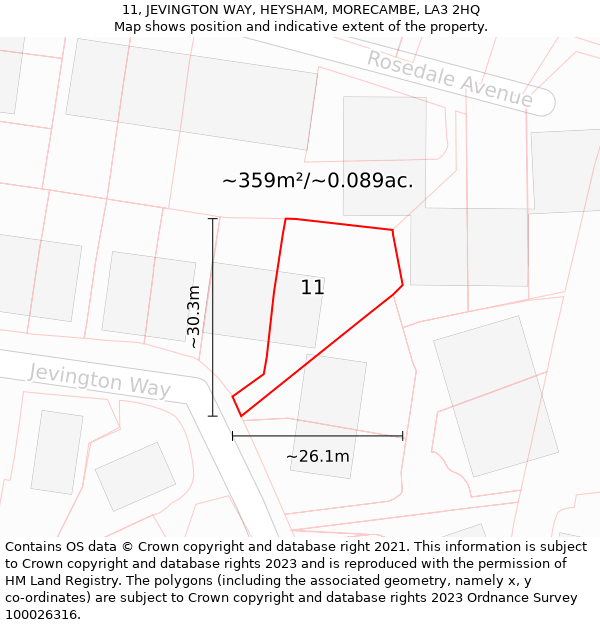 11, JEVINGTON WAY, HEYSHAM, MORECAMBE, LA3 2HQ: Plot and title map