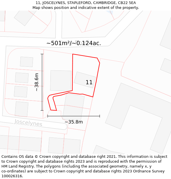 11, JOSCELYNES, STAPLEFORD, CAMBRIDGE, CB22 5EA: Plot and title map