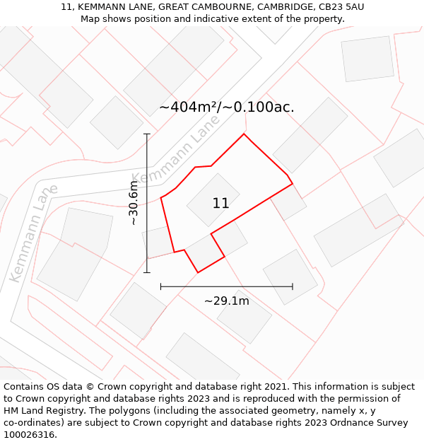 11, KEMMANN LANE, GREAT CAMBOURNE, CAMBRIDGE, CB23 5AU: Plot and title map