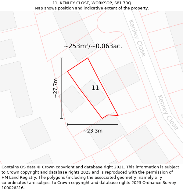 11, KENLEY CLOSE, WORKSOP, S81 7RQ: Plot and title map