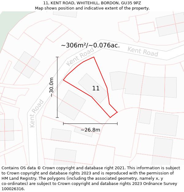 11, KENT ROAD, WHITEHILL, BORDON, GU35 9PZ: Plot and title map