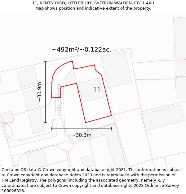 11, KENTS YARD, LITTLEBURY, SAFFRON WALDEN, CB11 4XU: Plot and title map