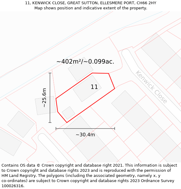 11, KENWICK CLOSE, GREAT SUTTON, ELLESMERE PORT, CH66 2HY: Plot and title map