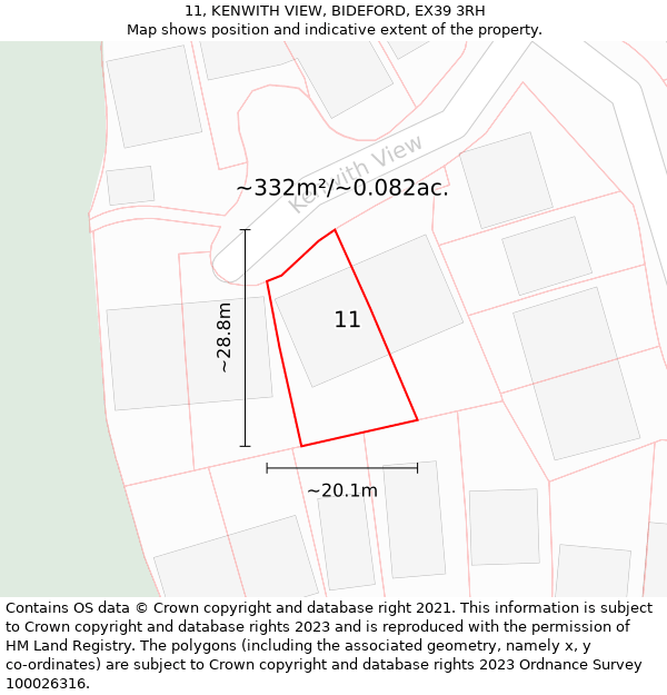 11, KENWITH VIEW, BIDEFORD, EX39 3RH: Plot and title map