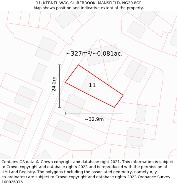 11, KERNEL WAY, SHIREBROOK, MANSFIELD, NG20 8GF: Plot and title map