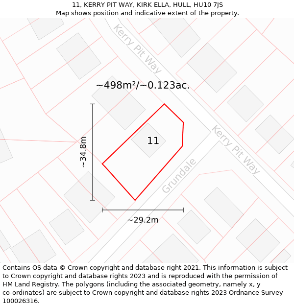 11, KERRY PIT WAY, KIRK ELLA, HULL, HU10 7JS: Plot and title map