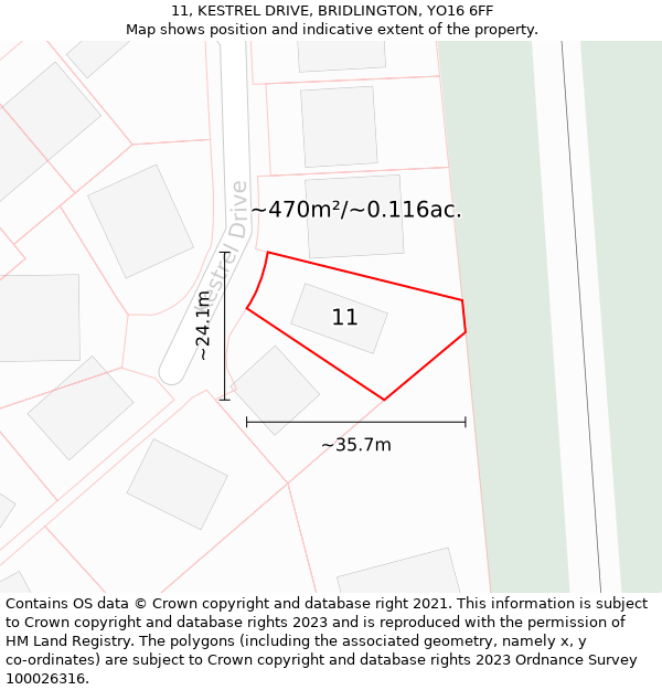 11, KESTREL DRIVE, BRIDLINGTON, YO16 6FF: Plot and title map