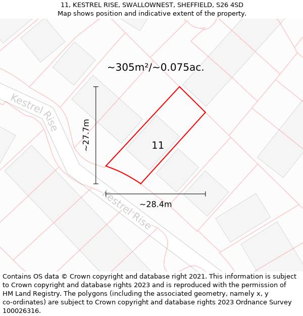 11, KESTREL RISE, SWALLOWNEST, SHEFFIELD, S26 4SD: Plot and title map