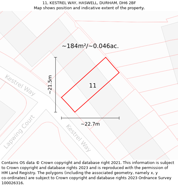 11, KESTREL WAY, HASWELL, DURHAM, DH6 2BF: Plot and title map