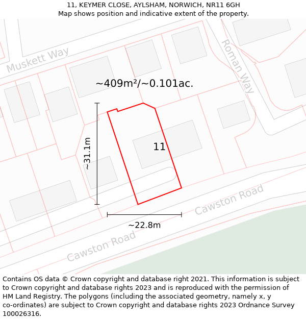 11, KEYMER CLOSE, AYLSHAM, NORWICH, NR11 6GH: Plot and title map