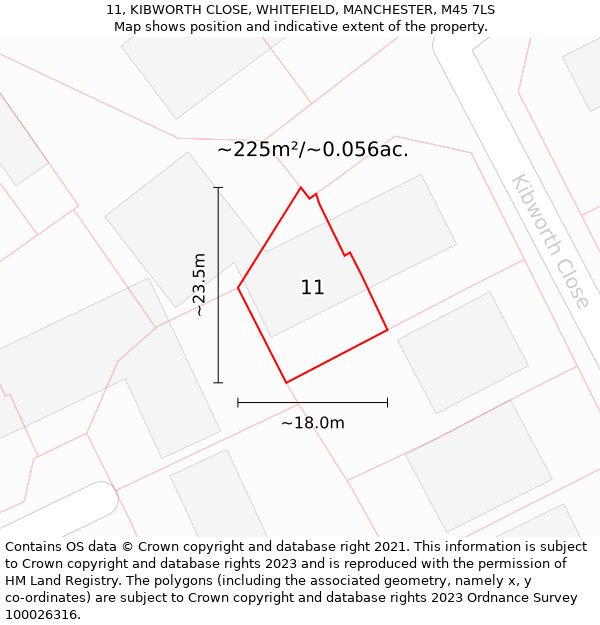 11, KIBWORTH CLOSE, WHITEFIELD, MANCHESTER, M45 7LS: Plot and title map