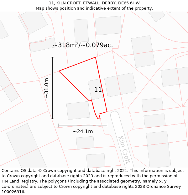 11, KILN CROFT, ETWALL, DERBY, DE65 6HW: Plot and title map