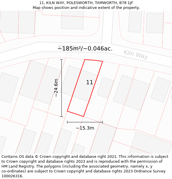 11, KILN WAY, POLESWORTH, TAMWORTH, B78 1JF: Plot and title map