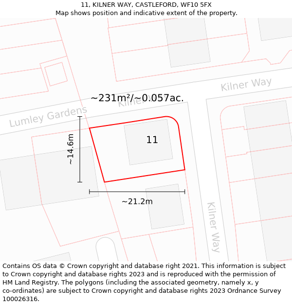 11, KILNER WAY, CASTLEFORD, WF10 5FX: Plot and title map