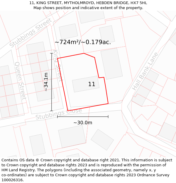 11, KING STREET, MYTHOLMROYD, HEBDEN BRIDGE, HX7 5HL: Plot and title map