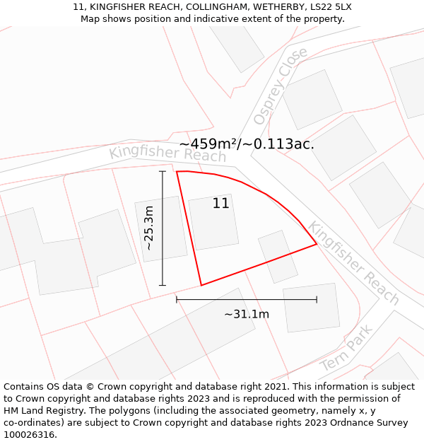 11, KINGFISHER REACH, COLLINGHAM, WETHERBY, LS22 5LX: Plot and title map