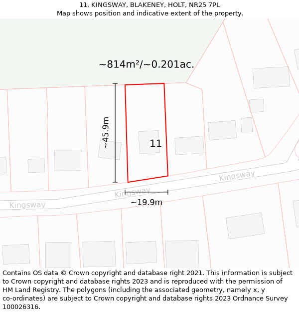 11, KINGSWAY, BLAKENEY, HOLT, NR25 7PL: Plot and title map